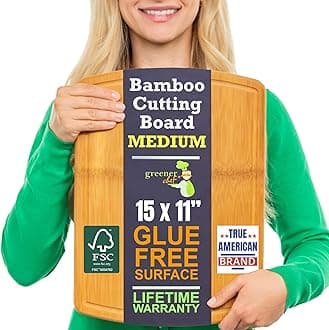 Bamboo Cutting Board – 15 Inch Wood Cutting Boards for Kitchen with Glue-Free Surface™ & Juice Groove – Non-Toxic, FSC-Certified, Durable Wooden Chopping Board
