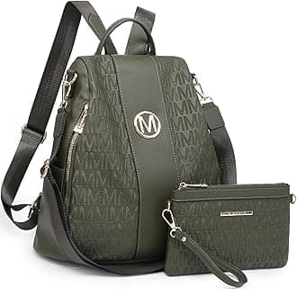 Lightweight Women Fashion Backpack Mutil Pockets Signature School Anti-Theft Rucksack Shoulder Bag Handbag w/Wristlet Wallet