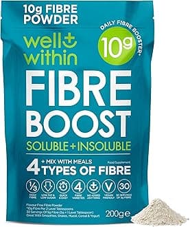 10g Fibre Supplement Powder, 1/3 NHS Daily Intake, 4in1 Insoluble & Soluble Fibre Powder, 4 Types of Fiber (200g Bag, 2 Servings = 10g Fiber) Well Within. for Men, Women & Kids