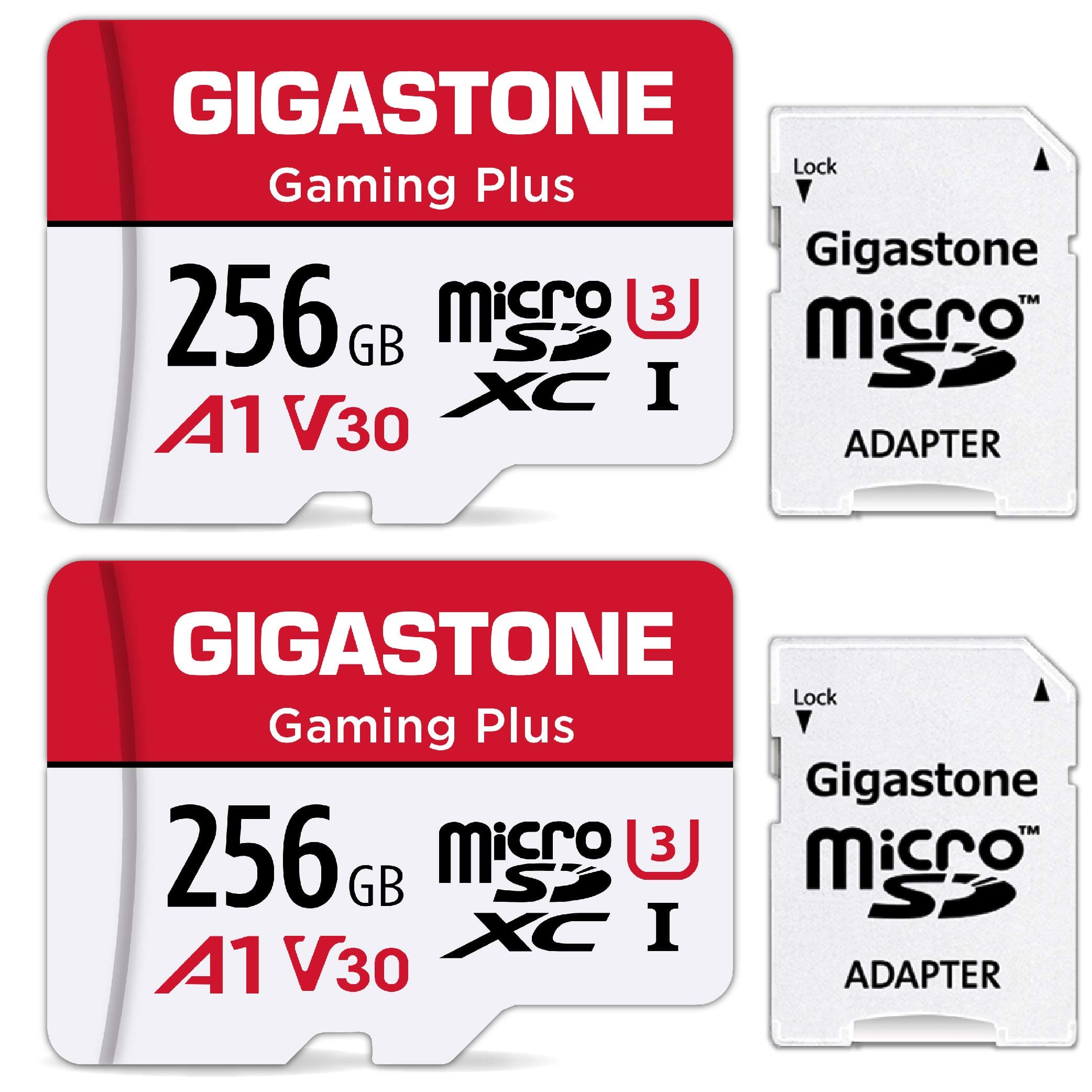Gigastone256GB 2-Pack Micro SD Card, Gaming Plus, Nintendo-Switch 1 Compatible, R/W 100/60MB/s, 4K Video Recording, Micro SDXC UHS-I A1 U3 Class 10, with Adapter