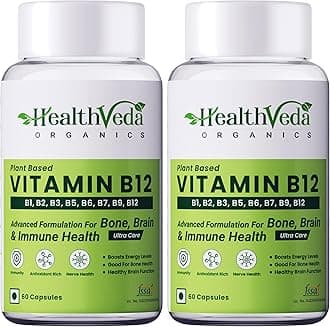 Health Veda Organics Plant Based Vitamin B12 Supplement with Moringa | B1, B2, B3, B5, B6, B7 & B9 | Boosts Energy, Brain, Nerve & Heart Health | 60 Veg Capsules (Pack of 2)