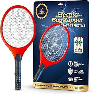 Upgraded Bug Zapper Racket 2025- Big Electric Fly Swatter & Mosquito Zapper for Indoor/Outdoor Insect Control - Battery-Operated Tennis Racket Zap - Portable High Voltage Bug Zapper