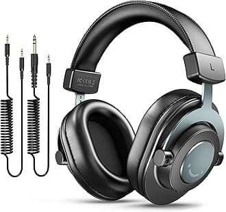 FIFINE Studio Monitor Headphones for Recording-Over-Ear Wired Headphones for Podcast Monitoring, Streaming Comfortable Equipment with Detachable Cables 3.5mm or 6.35mm Jack, Black, on PC/Mixer-H8