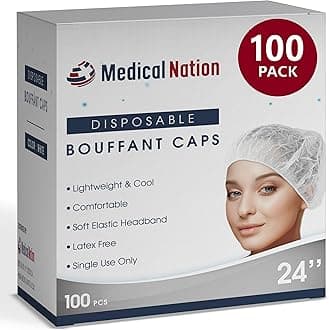24" Hair Net Disposable Bouffant Caps |100 Pack, White| Hairnets, Hair Cover, Non-Pleated Unisex | Perfect for Work, Medical, Labs, Nurse, Tattoo, Hair Nets Food Service| Size 24" White