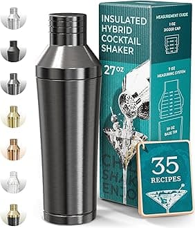 Insulated Cocktail Shaker Set | Double Wall Stainless Steel | Martini Shaker for Home Bar Bartending | Built-in Drink Measure System & Strainer, Travel Bag, Recipes | Gift Set (Slate Gray)