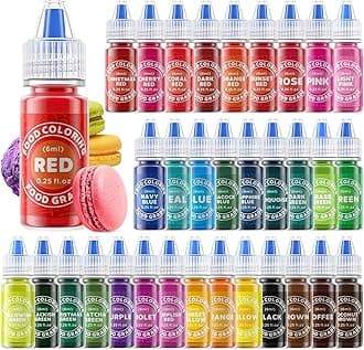 Food Coloring - 33 Food Grade Vibrant Colors Food Coloring Liquid Set, Food Dye Color for Baking, Icing, Cookie, Cake Decorating, Easter Egg, DIY Making Supplies Kit (0.25 Fl Oz (Pack of 33))