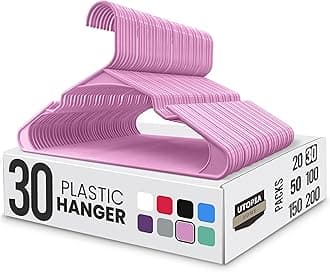 Utopia Home Clothes Hangers 30 Pack - Plastic Hangers Space Saving - Durable Coat Hanger with Shoulder Grooves (Pink)