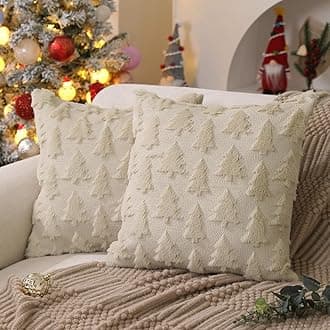 DFXSZ Christmas Tree Pillow Covers 24x24 inch Set of 2 Christmas Decoration Beige Soft Plush Faux Fur Jacquard Throw Pillows for Bedroom Sofa Holiday Festivals Winter Home Decor PTK006C24