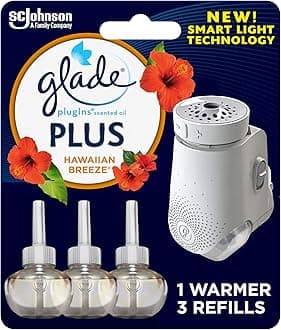 Glade PlugIns Plus Refills Air Freshener Starter Kit, Hawaiian Breeze, Scented and Essential Oils for Home and Bathroom, 0.67 Fl Oz, 1 Warmer + 3 Refills
