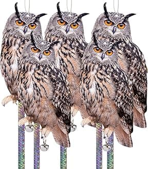 5 Pack Hanging Outdoors Reflective Scarer Away Owl Device to Keep Animals Pigeon Woodpecker Away from Patio Garden