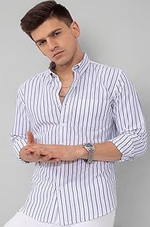 U TURN Men's Casual Printed Striped Stylish Latest Formal Shirt for Men