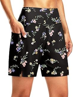 G Gradual Women's 7" Long Swim Board Shorts High Waisted Quick Dry Beach Swimming Shorts for Women with Liner Pockets