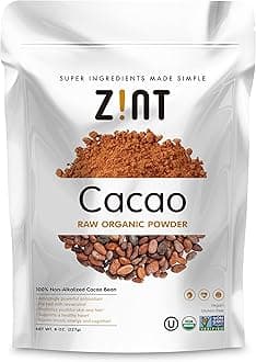 Zint Organic Cacao Powder (8 oz): Paleo-Certified, Organic, Non GMO, Anti Aging Antioxidant Superfood, Gluten Free Cocoa Cacao Beans, Pure Delicious Chocolate Essence