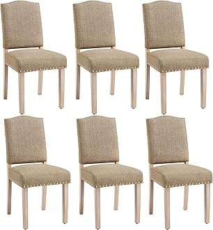 Yaheetech Modern Dining Room Chairs Set of 6 Kitchen Chairs with Nailhead Trim and Upholstered Seat for Home, Living Room, Khaki