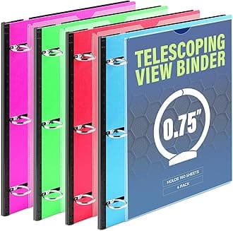 WOT I 4PCS Telescoping 3 Ring Binder 1 Inch, Expandable Flexible Binder - Patented Design for Easy Portability, Holds 225 Sheets, for School, Office&Home Organization, 4 Bright Colors