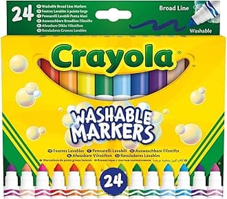 24 Washable Fine Tip Assorted School Leisure Marker Pens, Coloured Maxi tip /