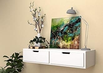 Vudy Exclusively Launched Engineered Wood Wall Shelf with Drawer for Living Room , Storage and Home Decorative Items (Set of 1 ,Glossy Finish ,White)