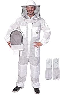 US-Keepers 3-Layer Ultra Ventilated Bee Suit for Men & Women – Premium Beekeeping Suit with Bee Gloves & Two Detachable Beekeeping Veils (White 2XL)