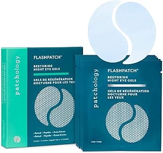 FlashPatch Restoring Night Eye Gel Patches with Retinol, Squalane & Peptides – Hydrogel Under Eye Masks for Fine Lines, Dark Circles & Puffiness – Overnight Eye Care (5 Pairs)