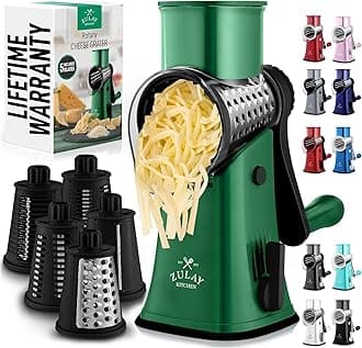 Zulay Rotary Cheese Grater 5 Blade Cheese Shredder - Manual Hand Crank Cheese Grater With Reinforced Suction & 5 Interchangeable Drums - Easy to Use Vegetable Chopper - Jade Night