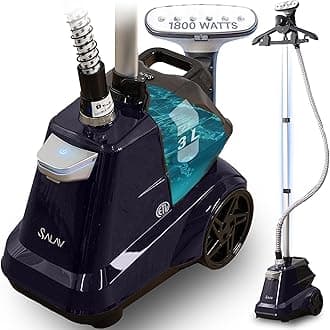 SALAV® X3A Heavy Duty Commercial Full-Size Garment Steamer with Foot Pedals and Extra Large 3L (101.5 oz) Water Tank, 1800 watts, 90+min of Continuous Steam (Navy)