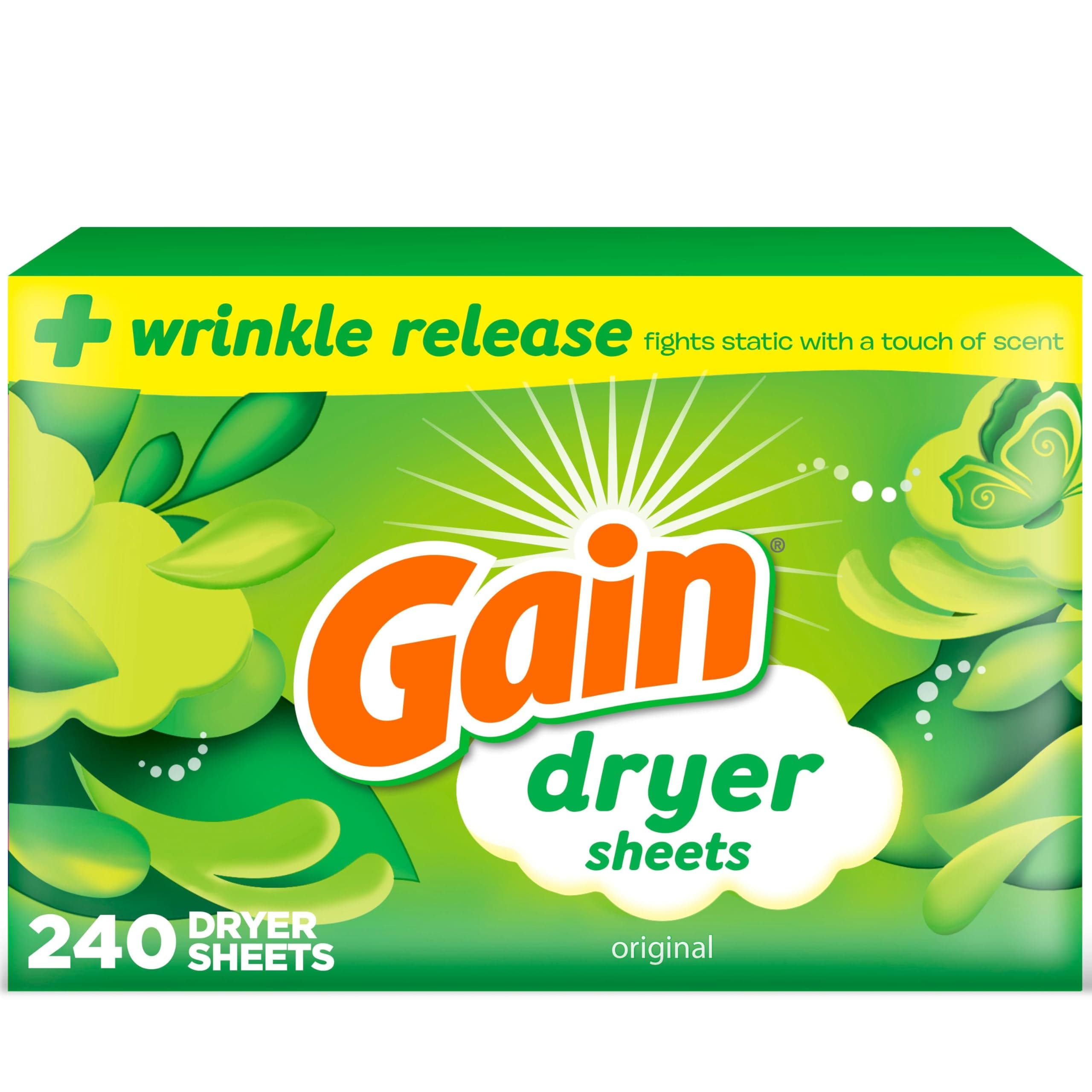 Dryer Sheets Plus Wrinkle Release, Original Scent, 240 Count, Wrinkle Reducing Anti Static Laundry Sheet