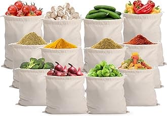 Cotton Reusable Fridge Storage Bags (Set of 12) - White, Multipurpose Eco-friendly Vegetables Bags with Good Air Circulation