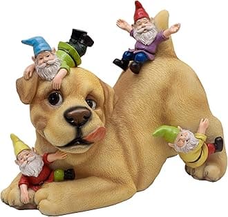 TERESA'S COLLECTIONS Dog and Gnome Garden Sculptures & Statues for Outdoor Christmas Decor, Funny Gnomes Gifts for Mom Housewarming Resin Garden Decor Lawn Ornaments Patio Yard Home Decor 9"