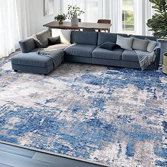 Washable Area Rugs 10'x14' Non-Slip Modern Abstract Soft for Living Room Entryway Bedroom Nursery, Print Pattern, Blue Grey Navy Gray