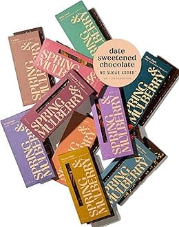 Spring & Mulberry Date-Sweetened Chocolate – 10-Bar Pack, Flavors with Hand-Topped Fruits, Nuts, Spices & Infused with Essential Oils for the Perfect Treat