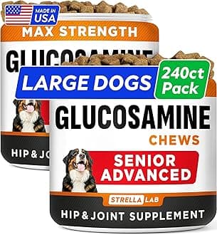 Senior Advanced Glucosamine Joint Supplement for Dogs - Hip & Joint Pain Relief - Small + Large Breeds -Omega-3 Fish Oil - Chondroitin, MSM- Mobility Soft Chews for Older Dogs - Bacon Flavor - 240Ct