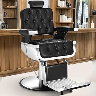 Vintage Recline Barber Chair, Salon Styling Chair for Barbershop w/Adjustable Footrest, Hairdresser Chairs for Barbershop, Professional Salon Beauty Spa Shampoo Tattoo Equipment, Black