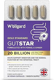 Wellgard Gutstar Probiotics - 16 Strain Probiotics for Gut Health with Fennel and Ginger, Vegan, UK Made