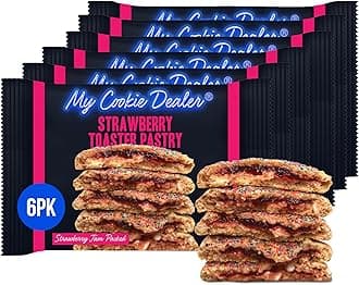 My Cookie Dealer Soft Baked Cookies, Strawberry Toaster Pastry (6-Pack, 4oz Cookie) - Strawberry Pop-Tarts & White Chip Batter, Filled with Strawberry Jam - Individually Wrapped Travel Snacks