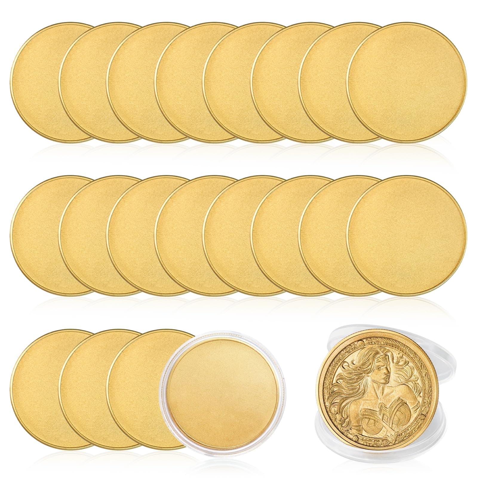 20 Pcs Brass Blank Challenge Coin,Threaded Edged 40 mm Engraving Blanks Coins,Acrylic Protection Box for DIY Crafts Engraving Travel Commemorative Collection Supplies