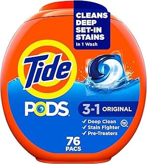 PODS laundry detergent pacs, 3-in-1 Stain Remover, Odor Fighter, Color Protector, 76 Count, HE compatible, Original Scent