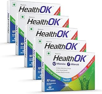 Health Ok Mankind's Multivitamin with Natural Ginseng & Taurine Power; Lemon Flavour,100% Vegetarian (5 x 10 tablets), 200 grams