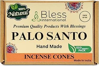 Bless International Palo Santo 100%-Natural-Incense-Cones Handmade-Hand-Dipped Organic-Chemicals-Free for-Purification-Relaxation-Positivity-Yoga-Meditation The-Best-scents (60 Count)