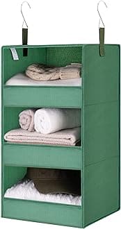 GRANNY SAYS 3-Shelf Closet Organizers and Storage, Foldable Hanging Closet Organizer, Hanging Closet Shelves with 2 Metal Hooks, Leak-Proof Closet Storage for Sweater, Clothes Organizer, Dark Green