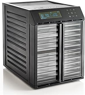RES10 10-Tray Electric Food Dehydrator with Smart Digital Controller Features Two Drying Zones with Adjustable Time and Temperatures Program and Save 30 Recipes Made in USA, 10-Tray, Black