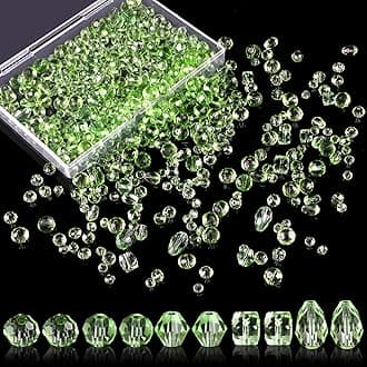 NIUBIER Crystal Beads, 600 Pcs Glass Assorted Crystal Beads for Jewelry Making, Rondelle with Container Box, Glass Bulk DIY Necklace Bracelet Earring(4/6/8mm, Green))