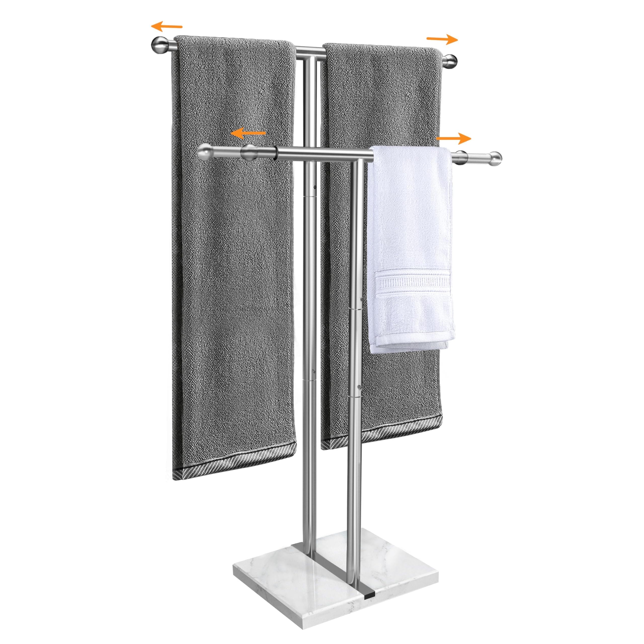 40" Standing Towel Rack with Weighted Marble Base, Width Adjustable & Taller Bathroom Towel Rack Stand, 2-Tier Towel Racks for Bathroom, Multiple Spaces Stainless Steel Brushed Finish