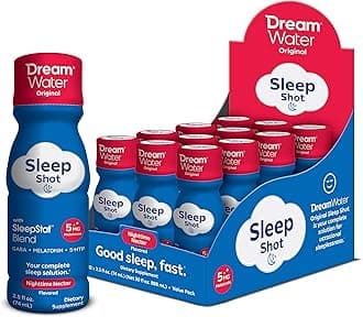 Sleep Aid Supplement Drink; Melatonin 5mg, GABA, 5-HTP; Zero Sugar, Natural Flavors, No Added Colors, 2.5 oz Liquid Sleep Shots, Nighttime Nectar, 12-Count