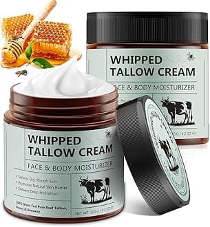 Beef Tallow for Skin, 2PCS Tallow Face Cream, Tallow and Honey Balm (120g), Grass Fed beef Tallow Moisturiser, Deeply Moisturizing for Face & Body, Suits for All Skin Types, Unscented Fast Absorption