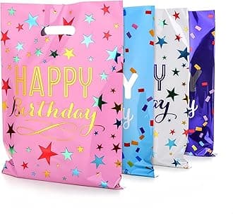 MAKABEE Medium(6.7 * 9.8inch) Happy Birthday Party Favor Bags 40 PCS Sustainable Goodies Loot Bags Bulk for Kids Baby Girls & Boys Birthday Return Gift 40 Packs