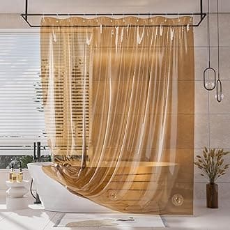 AmazerBath Shower Curtain Liner, 100% EVA Clear Orange Heavy Duty Shower Curtain and Liner 2-in-1, 72x72 Luxury Plastic Weighted Bathroom Shower Liner, 12 Rustproof Grommets & 3 Heavyweight Stones