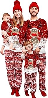 Cysincos Family Matching Christmas Pajamas Set Xmas Pjs Set Soft Long Sleeve Holiday Sleepwear Outfits for Women Men Couples