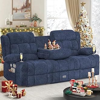 Dresegmt Loveseat Recliner Sofa, Flip Middle Backrest Design 3 Seat Reclining Sofa with Storage Drawer, USB Ports & Cup Holders, Manual Couch for Living Room/RV (Blue)