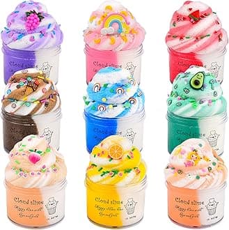 Cloud Slime Kit, 9 Pack Slimes with Peach, Watermelon, Rainbow, Blue Cute Slime Charms, Scented DIY Putty Sludge Toy Gifts for Girls and Boys