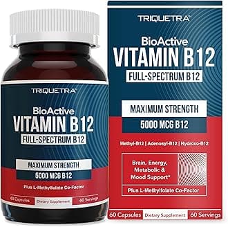 BioActive Vitamin B12 - 5000 mcg, Contains 3 BioActive Forms B12 Plus Methylfolate Cofactor - Methyl B12, Adenosyl B12 & Hydroxy B12 | Supports Energy, Metabolism & Mood | Vegan, Non-GMO (60 Servings)